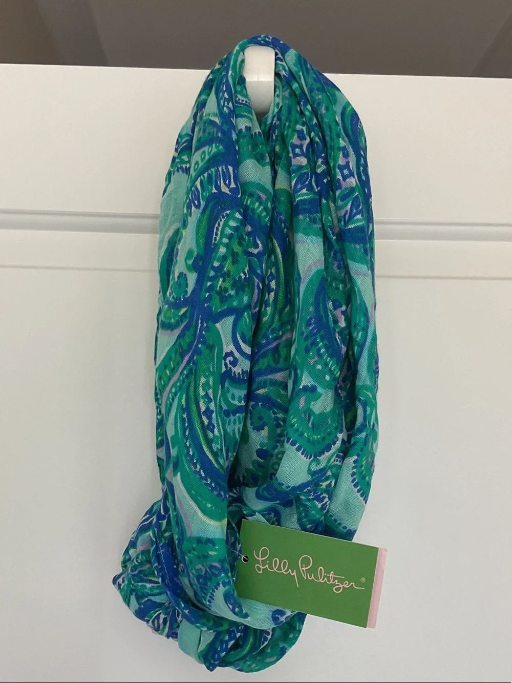 Lilly Pulitzer Teal and Royal Blue Paisley Infinity Scarf